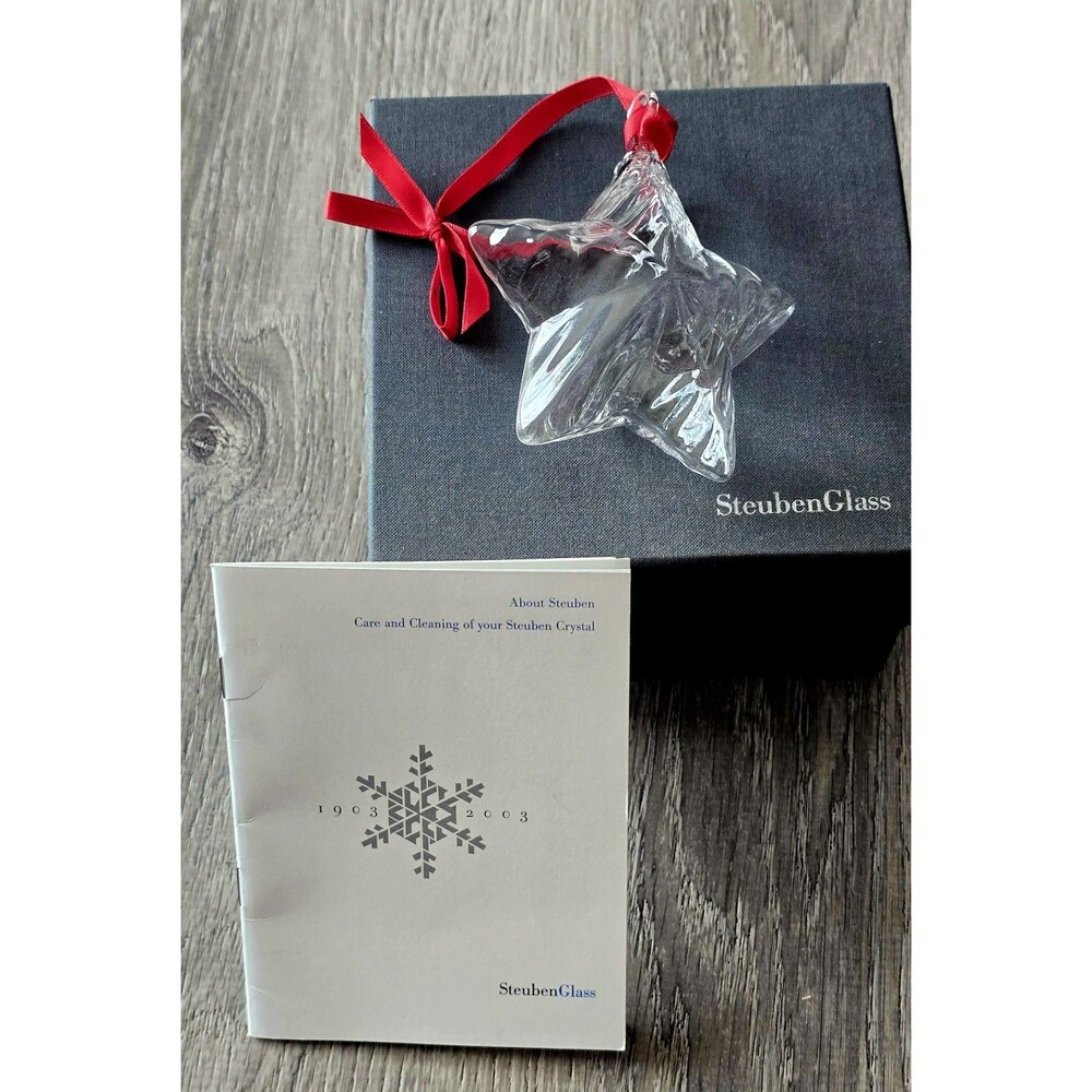 Steuben Crystal Star Christmas Glass Ornament w/ Box Holiday Glass